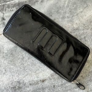 Women's Single Zipper Narrow Handbag Leather Wallet Holder Clutch Purse Black